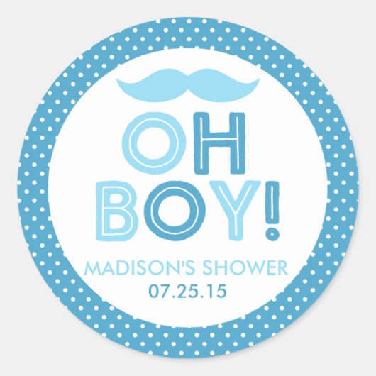 Sticker Rond Blue Polka Dot Oh Baby shower garçon (Devant)