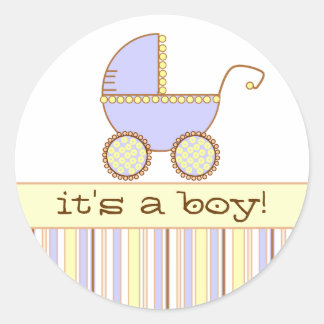 Sticker Rond Blue Pram - C'est un garçon !