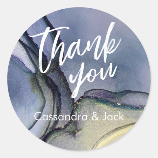 Sticker Rond Blue Purple Gold Liquid Art Décontracté main (Devant)