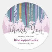 Sticker Rond Blue Purple Silver Forêt neige hiver Anniversaire (Devant)