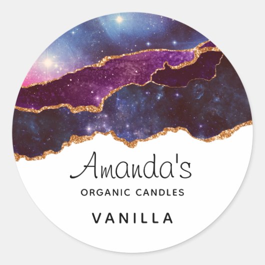 Sticker Rond Blue & Purple Space & Stars Moderne Agate Candle (Devant)