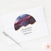 Sticker Rond Blue & Purple Space & Stars Moderne Agate Candle (Enveloppe)