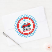 Sticker Rond Blue Race Car Anniversaire Baby shower (Enveloppe)