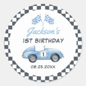 Sticker Rond Blue Race Car Boy 1er Anniversaire (Devant)