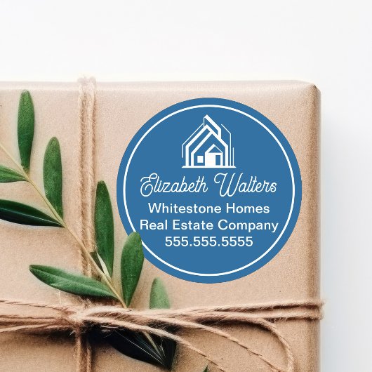 Sticker Rond Blue Real Estate Company Chic Customized Realtor