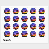 Sticker Rond Blue Red Sunset Exotic Hawaiian Beach Palm Trees (Feuille)