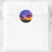 Sticker Rond Blue Red Sunset Exotic Hawaiian Beach Palm Trees (Sac)