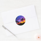 Sticker Rond Blue Red Sunset Exotic Hawaiian Beach Palm Trees (Enveloppe)
