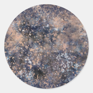 Sticker Rond Blue & Rose Gold Paint Splatter Abstract Glamour