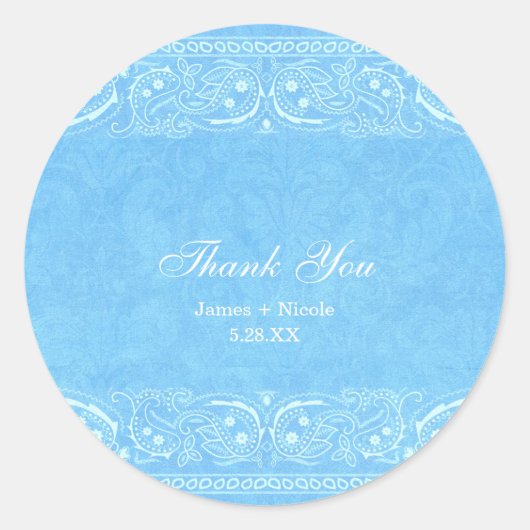 Sticker Rond Blue Rustic Paisley Country Mariage de l'Ouest (Devant)
