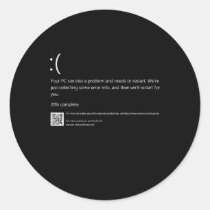 Sticker Rond Blue Screen of Death IT Geek Halloween Party DIY C