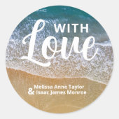 Sticker Rond Blue Sea Beach Wedding Favor (Devant)