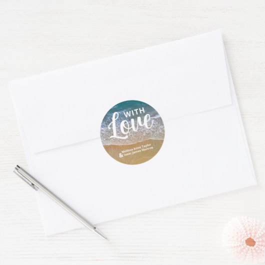 Sticker Rond Blue Sea Beach Wedding Favor (Enveloppe)