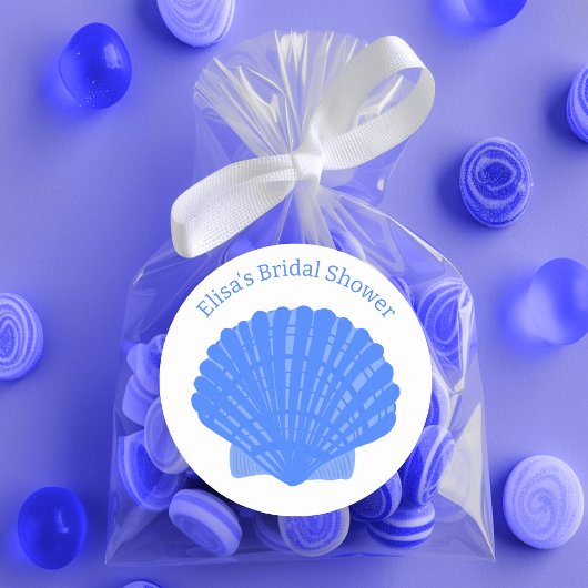 Sticker Rond Blue Seashells CUSTOM Adresse de retour