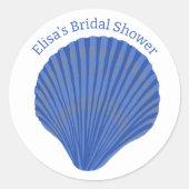 Sticker Rond Blue Seashells CUSTOM Bridal SHower (Devant)