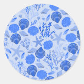 Sticker Rond Blue Seashells Plage Coloré Cute Custom (Devant)