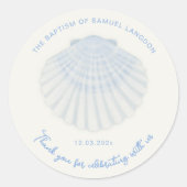 Sticker Rond Blue shell Christening baptism Thank you (Devant)
