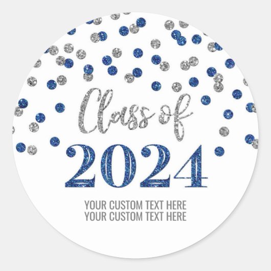 Sticker Rond Blue Silver Confetti Graduation 2024 (Devant)