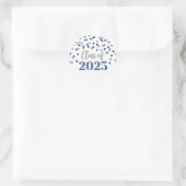 Sticker Rond Blue Silver Confetti Graduation 2025 (Sac)