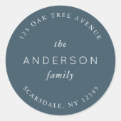 Sticker Rond Blue Slate Nom de famille Adresse de retour (Devant)