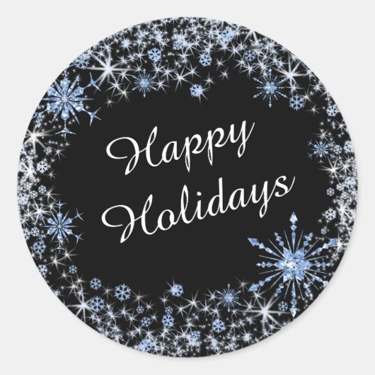 Sticker Rond Blue Snowflake Joyeuses Fêtes (Devant)