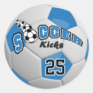 Sticker Rond Blue Soccer Ball Player Kicks