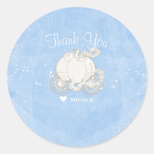 Sticker Rond Blue Sparkle Carriage Cinderella Party Favoriser (Devant)