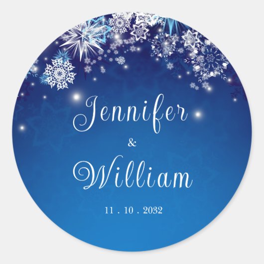 Sticker Rond Blue Sparkling Winter Wonderland Mariage (Devant)