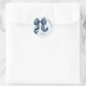 Sticker Rond Blue Striped Bow Baby Shower Thank You (Sac)