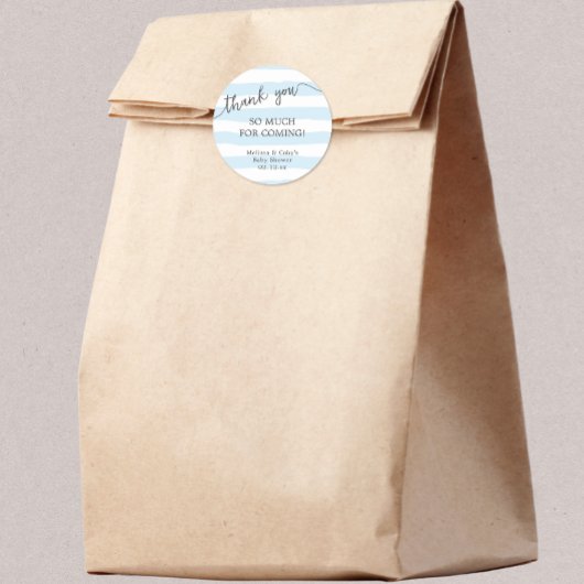 Sticker Rond Blue Stripes baby shower merci pour