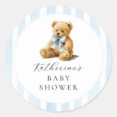 Sticker Rond Blue Stripes Bear Baby Shower (Devant)
