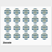 Sticker Rond Blue Stripes Gold Confetti Joyeux Noël personnalis (Feuille)
