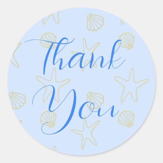 Sticker Rond Blue Summer Sea Shell et Star Beach Wedding (Devant)