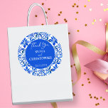 Sticker Rond Blue Talavera Espagne tuiles mariage<br><div class="desc">Blue Azulejo Talavera Espagnol Mexicain carreaux élégant mariage merci pour les autocollants modèle,  couleurs vives audacieuses moderne décontracté typographie mariage favoritisme autocollants mariée et noms de mariés autocollants</div>