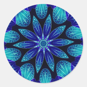 Sticker Rond Blue & Teal Petals Mandala