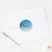 Sticker Rond Blue Tropical Palm Tree Beach Monogram Mariage (Enveloppe)