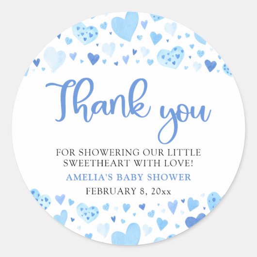 Sticker Rond Blue Valentine Boy Petit Baby shower amoureux (Devant)