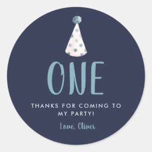 Sticker Rond Blue Watercolor Party Casquette 1er anniversaire f