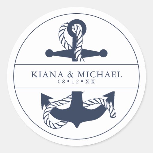 Sticker Rond Blue Wave Ancre Mariage V2 Navy/Wht ID836 (Devant)