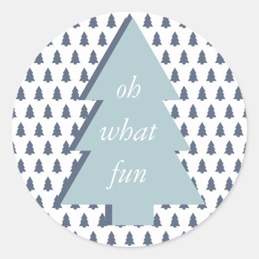 Sticker Rond Blue White Oh What Fun Christmas Tree Motif (Devant)