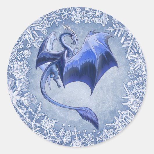 Sticker Rond Blue Winter Dragon Imaginaire Nature Art (Devant)