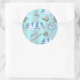 Sticker Rond Blue Winter Wonderland Noël