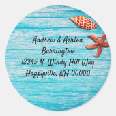 Sticker Rond Blue Wood Starfish Seashing Adresse de retour (Devant)