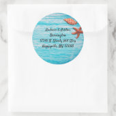 Sticker Rond Blue Wood Starfish Seashing Adresse de retour (Sac)