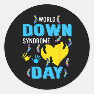 Sticker Rond Blue Yellow Heart 21 World Down Syndrome Sensibili