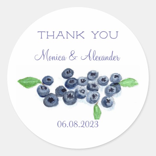 Sticker Rond Blueberries Blueberry Fruits Mariage Merci (Devant)