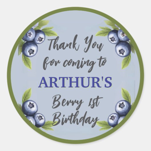 Sticker Rond Blueberry 1er anniversaire bébé garçon premier (Devant)