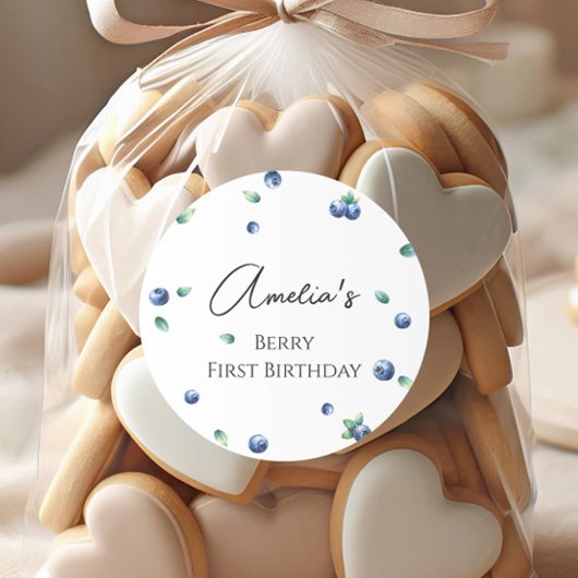Sticker Rond Blueberry Anniversaire Fête Berry Sweet Aquarelle
