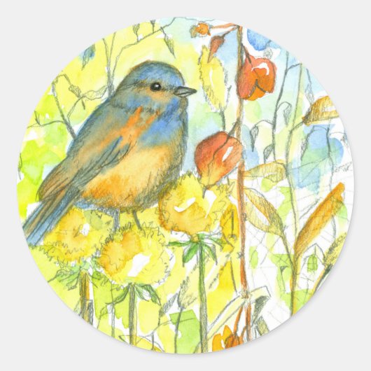 Sticker Rond Bluebird Automne Plantes (Devant)