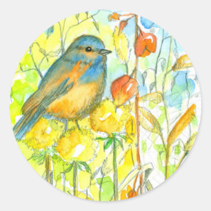 Sticker Rond Bluebird Automne Plantes